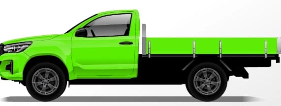 Single Cab Ute: Cabin & tray package coverage illustration