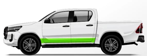 Dual Cab: Lower door decals coverage illustration