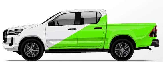 Dual cab ute illustration showing half-wrap coverage in green