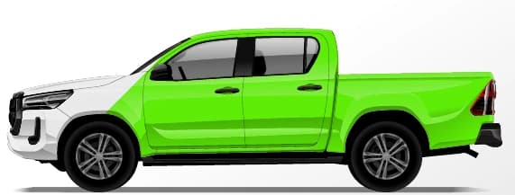 Dual Cab: Three-quarter wrap coverage illustration