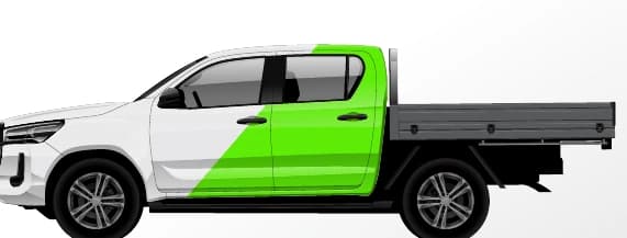 Dual Cab Tray Back: Half wrap coverage illustration