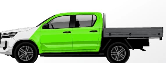 Dual Cab Tray Back: Three-quarter wrap coverage illustration